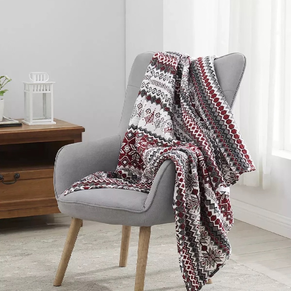 Charter Club Red and White Patterned Throw Blanket